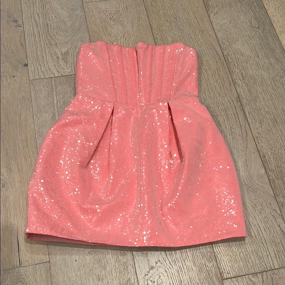 Bronx and Banco Coral Pink Strapless Sequin Mini Dress